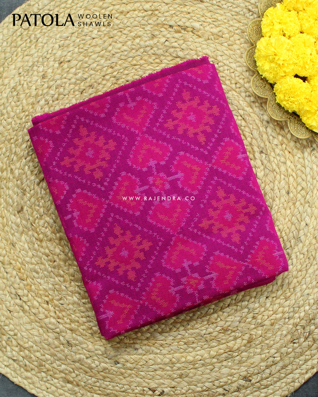 Handwoven Panchanda Design Magenta Woolen Patola Shawls