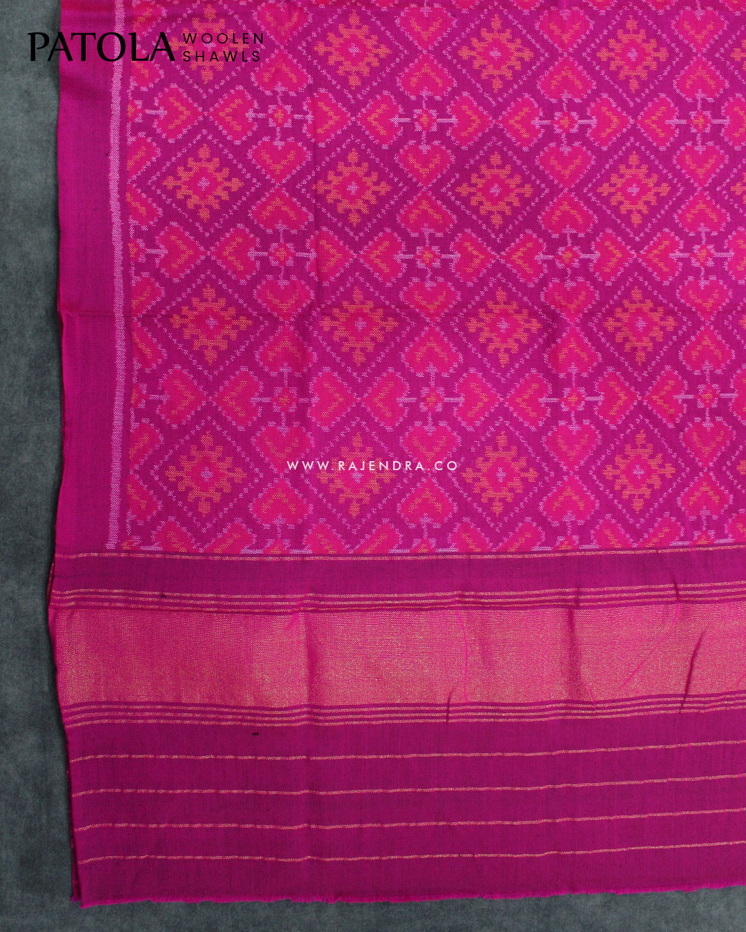 Handwoven Panchanda Design Magenta Woolen Patola Shawls