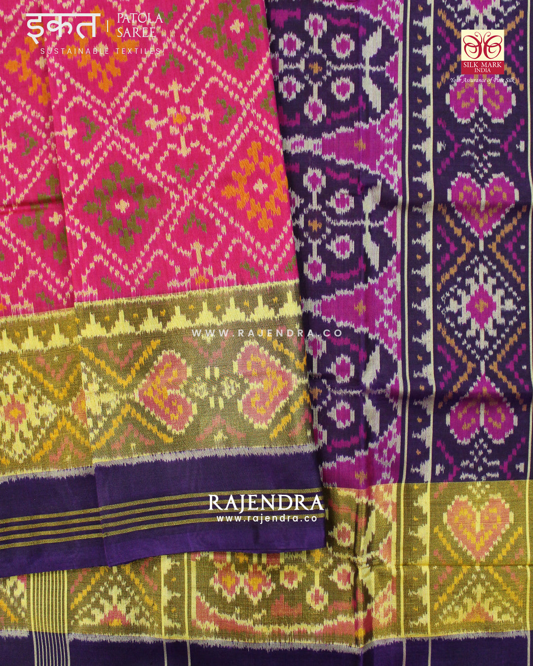 Traditional Panchanda Bhat Pink and Purple Single Ikat Rajkot Patola Saree