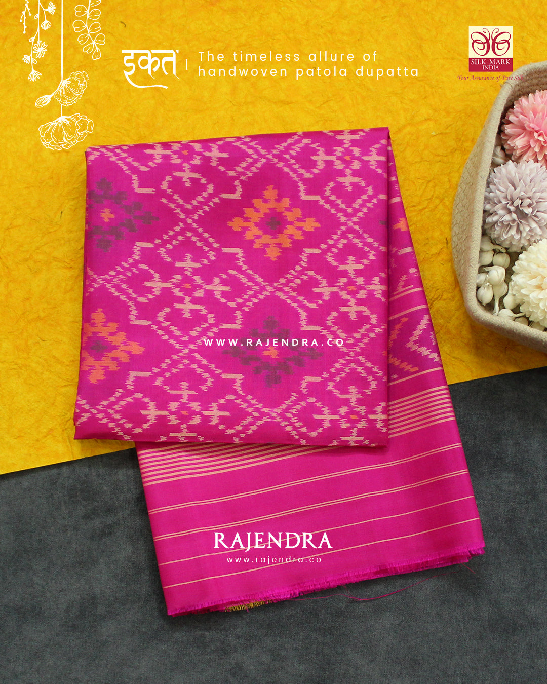 Traditional Panchanda Design Pink Single Ikat Rajkot Patola Dupatta