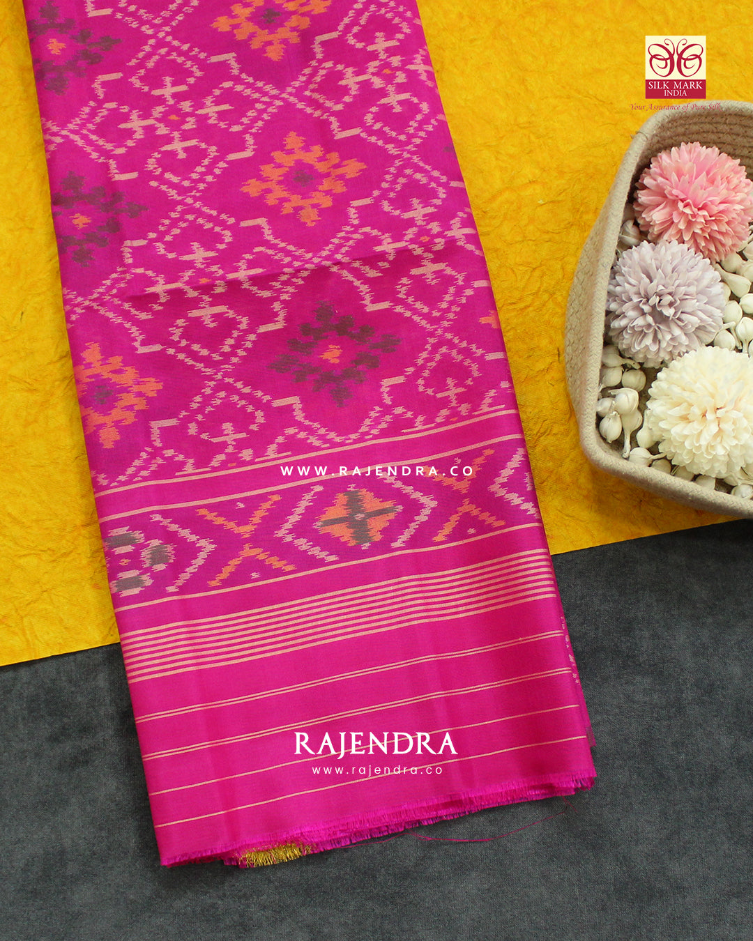 Traditional Panchanda Design Pink Single Ikat Rajkot Patola Dupatta