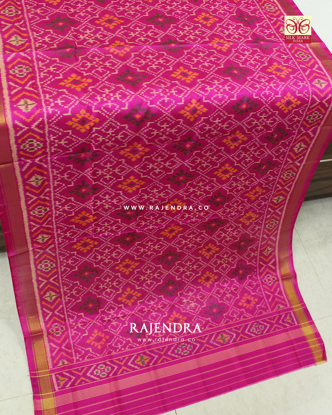 Traditional Panchanda Design Pink Single Ikat Rajkot Patola Dupatta