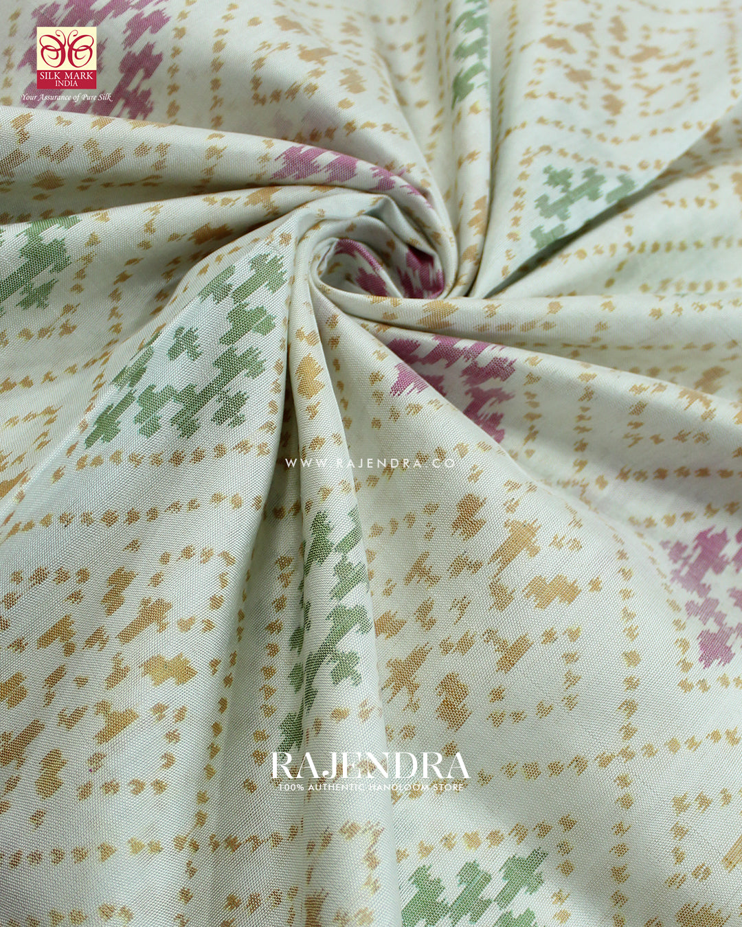 Traditional Panchanda Design Pink and White Single Ikat Rajkto Patola Saree