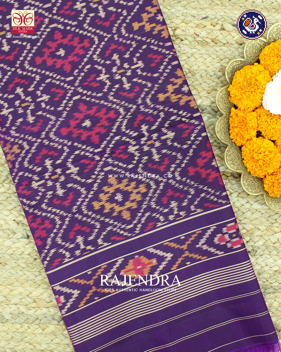 Traditional Panchanda Design Purple Single Ikat Rajkot Patola Dupatta