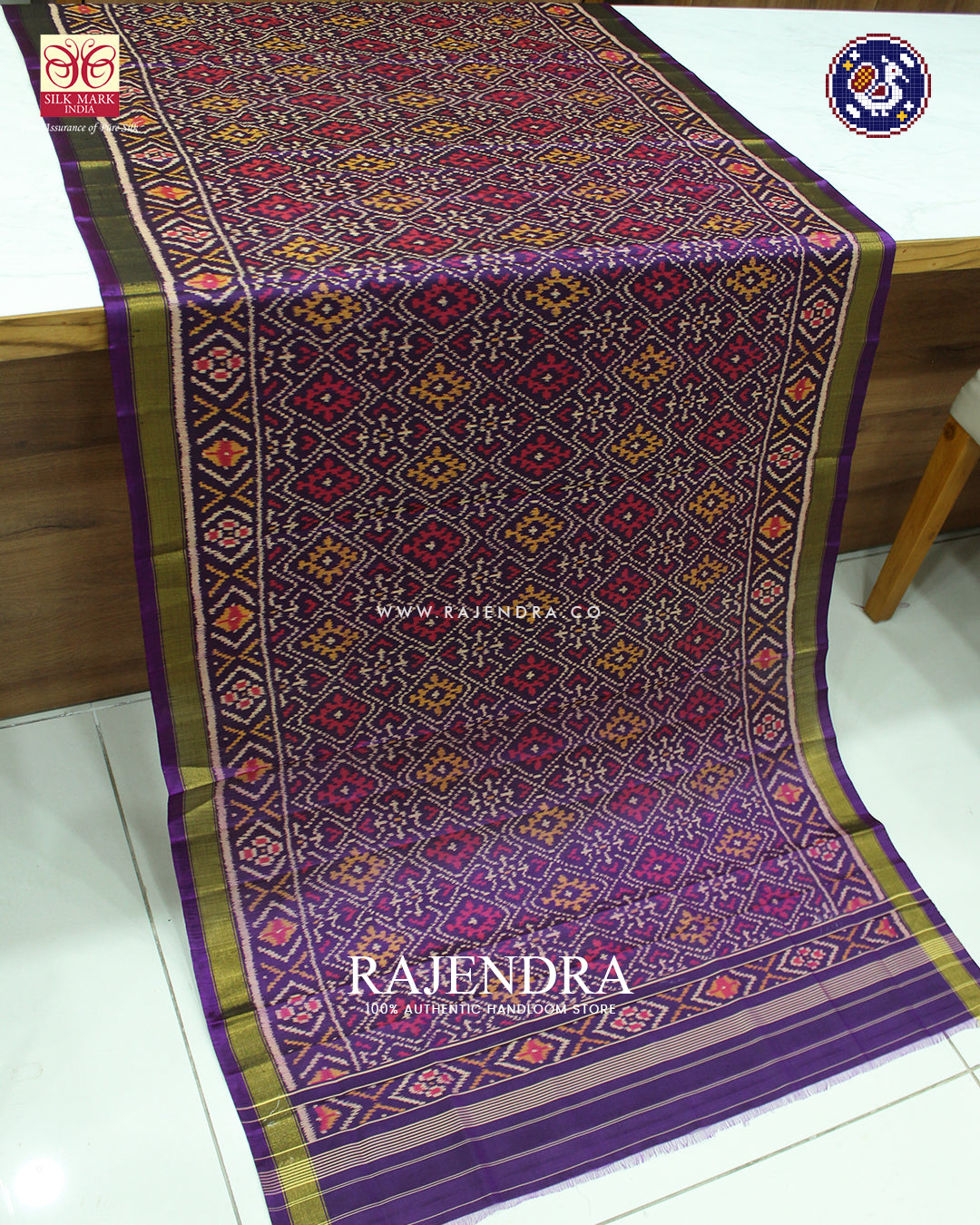 Traditional Panchanda Design Purple Single Ikat Rajkot Patola Dupatta