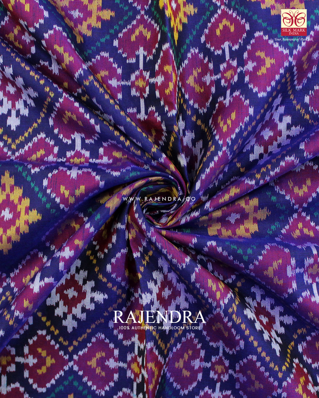 Traditional Panchanda Design Red and Blue Ikat Rajkot Patola Saree