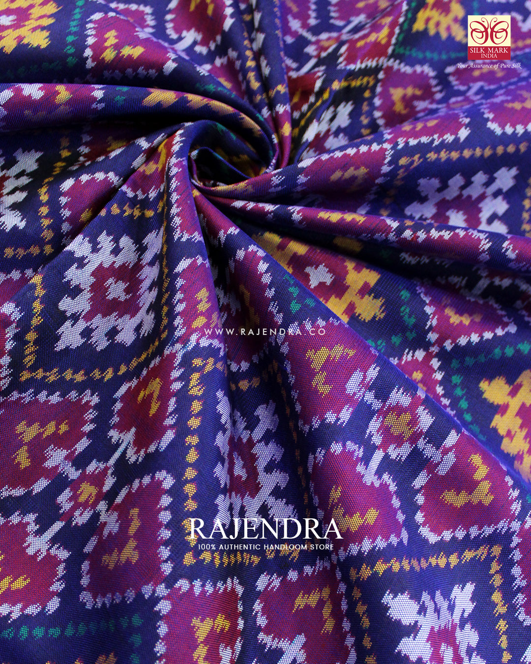 Traditional Panchanda Design Red and Blue Ikat Rajkot Patola Saree