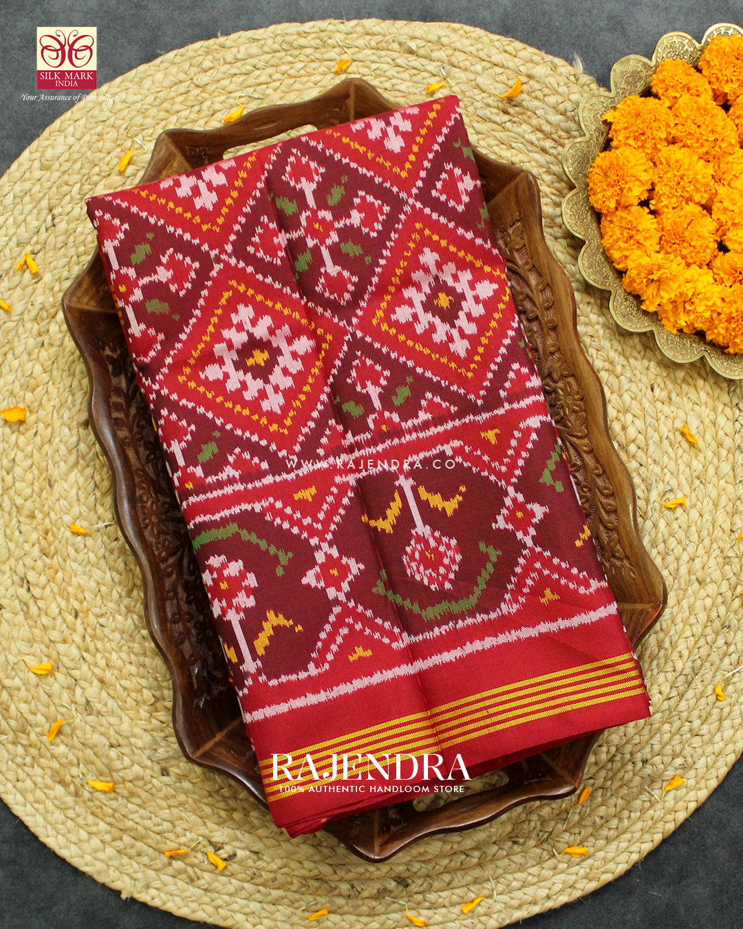 Traditional Panchanda Design Red Ikat Rajkot Patola Saree