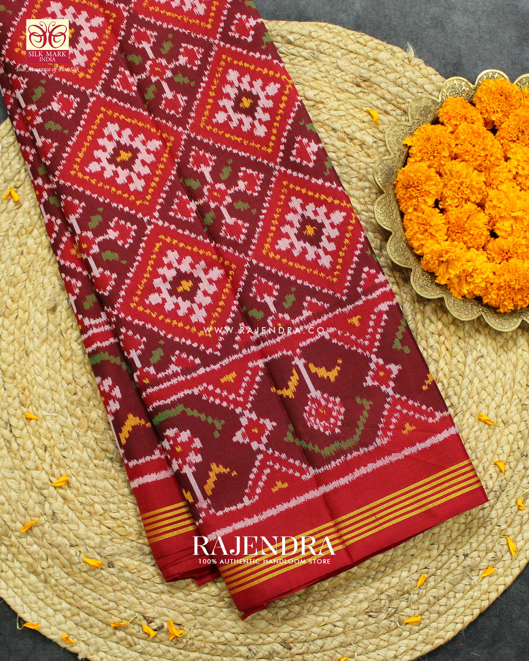 Traditional Panchanda Design Red Ikat Rajkot Patola Saree