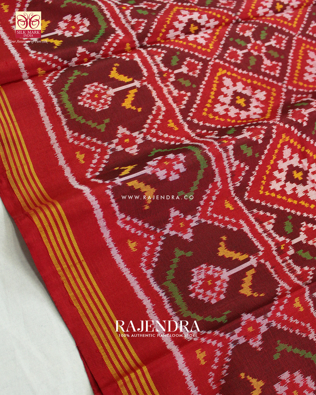 Traditional Panchanda Design Red Ikat Rajkot Patola Saree