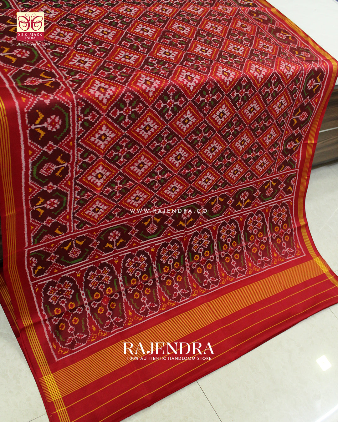 Traditional Panchanda Design Red Ikat Rajkot Patola Saree