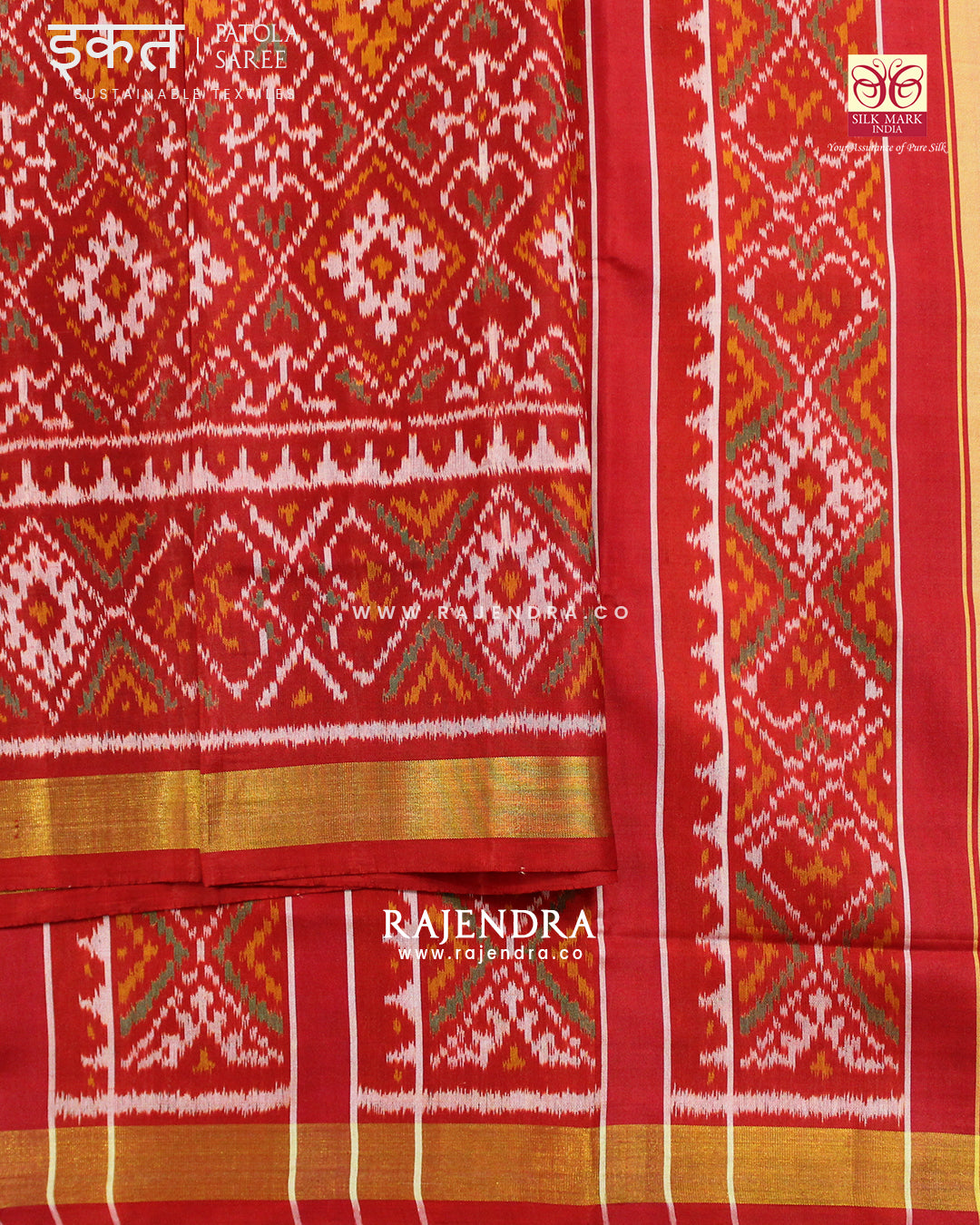 Traditional Panchanda Design Red Single Ikat Rajkot Patola Saree