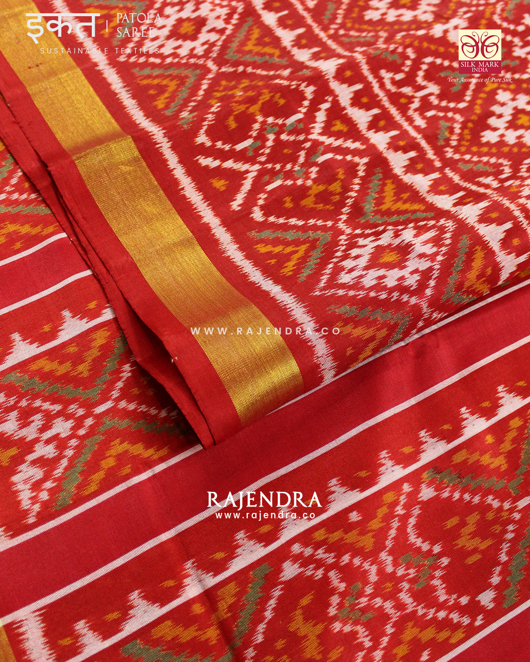 Traditional Panchanda Design Red Single Ikat Rajkot Patola Saree