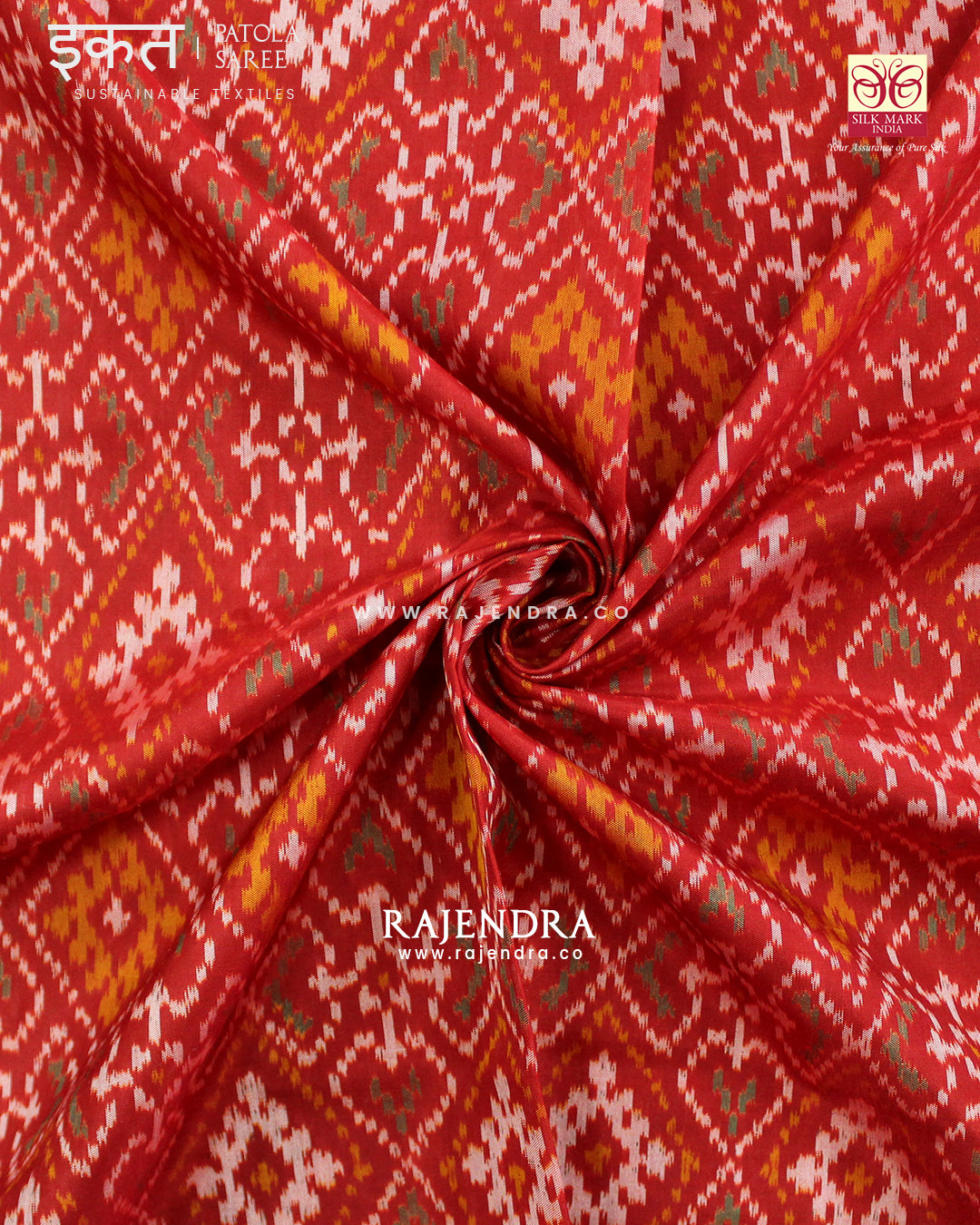 Traditional Panchanda Design Red Single Ikat Rajkot Patola Saree