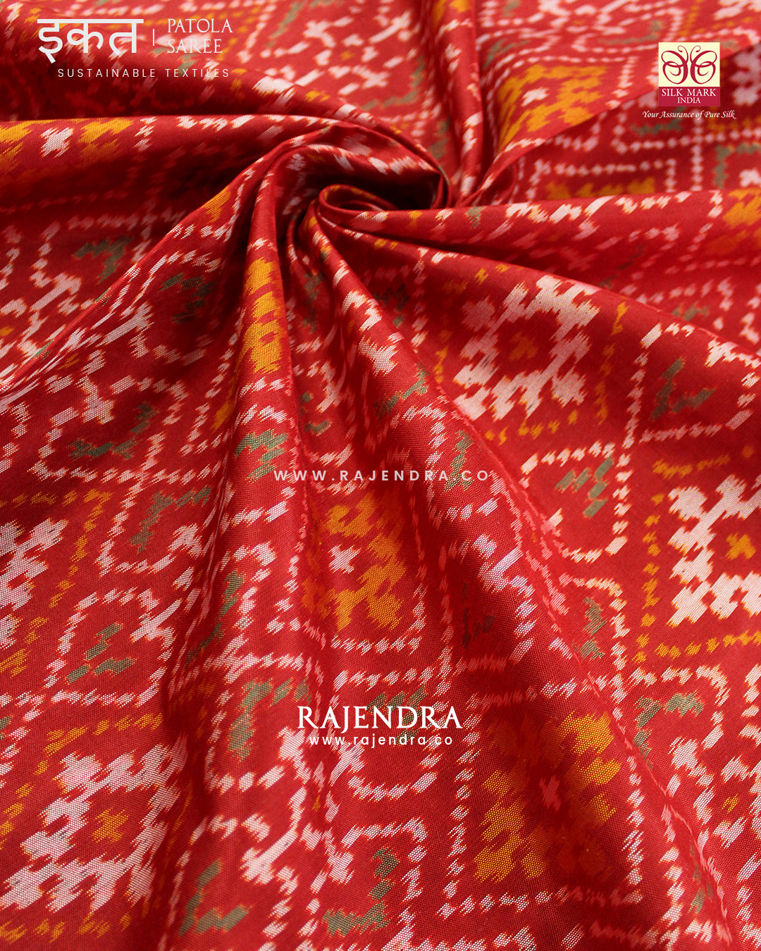 Traditional Panchanda Design Red Single Ikat Rajkot Patola Saree