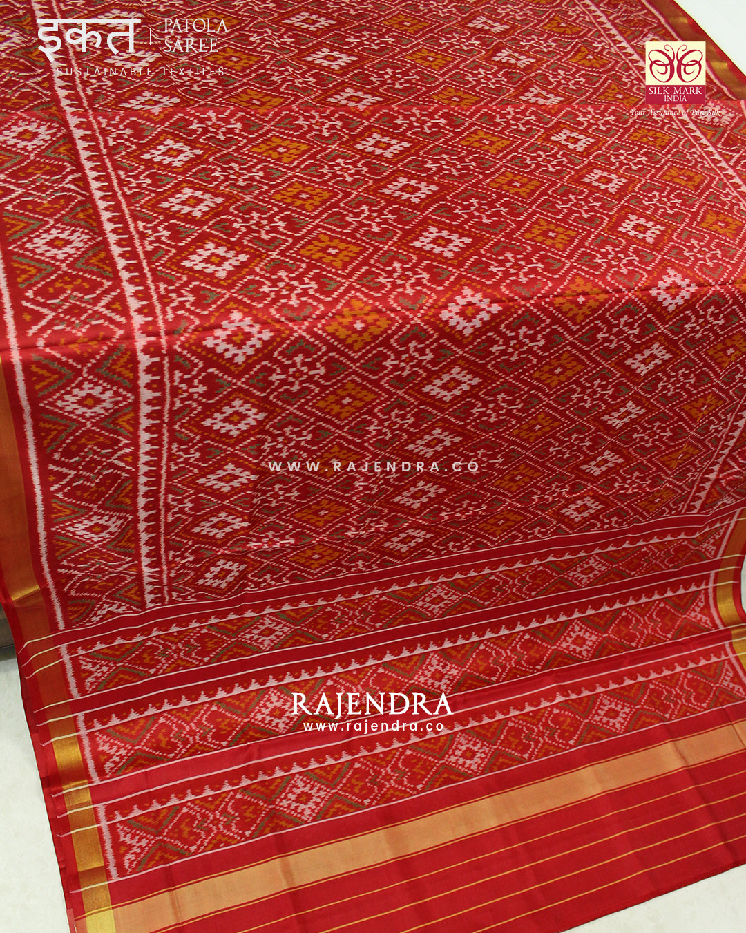 Traditional Panchanda Design Red Single Ikat Rajkot Patola Saree