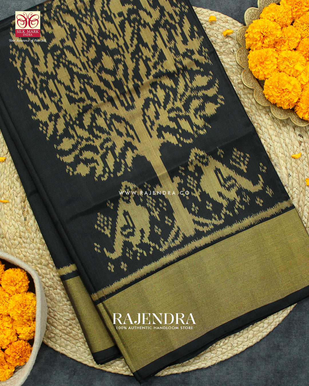 Exclusive Parrot Motif Black Single Ikat Rajkot Patola Saree