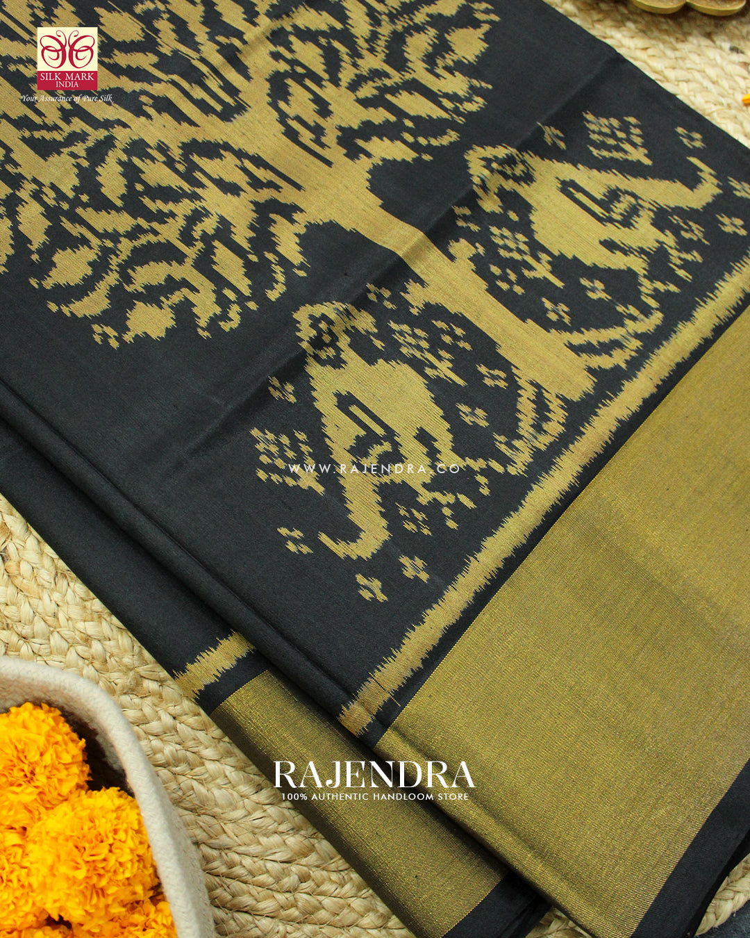 Exclusive Parrot Motif Black Single Ikat Rajkot Patola Saree