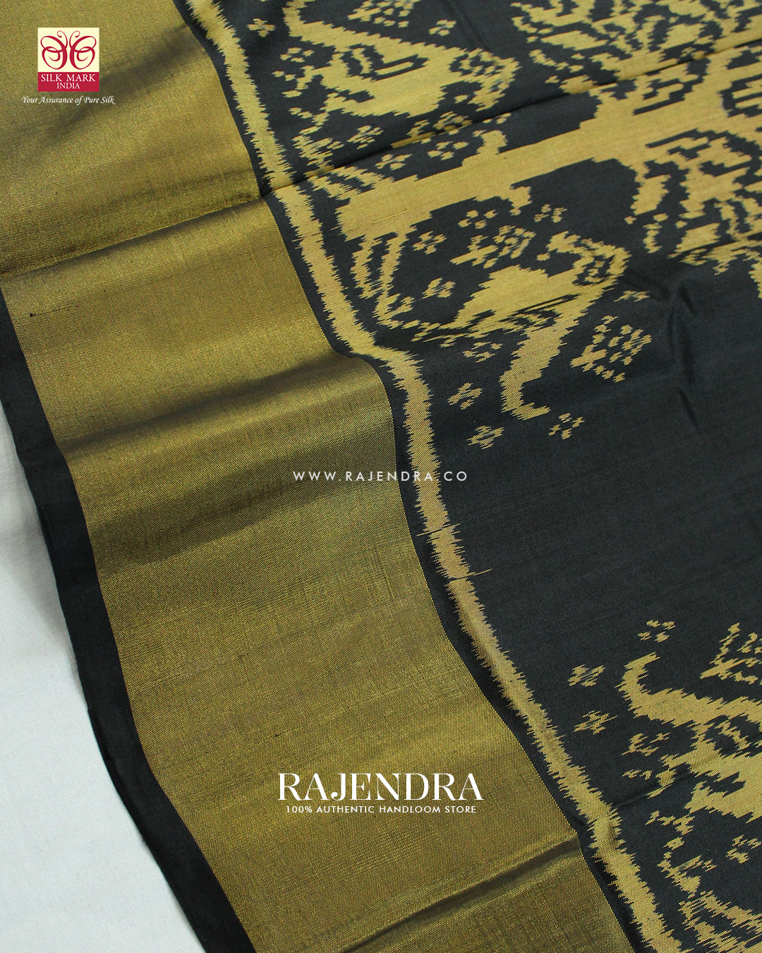 Exclusive Parrot Motif Black Single Ikat Rajkot Patola Saree