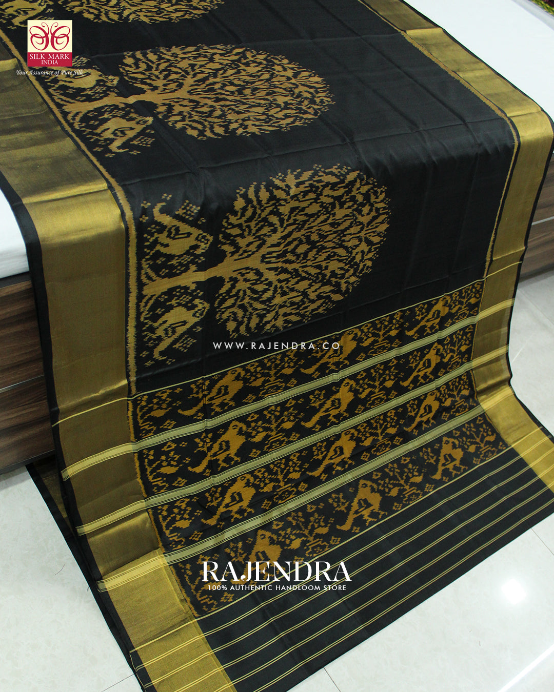 Exclusive Parrot Motif Black Single Ikat Rajkot Patola Saree