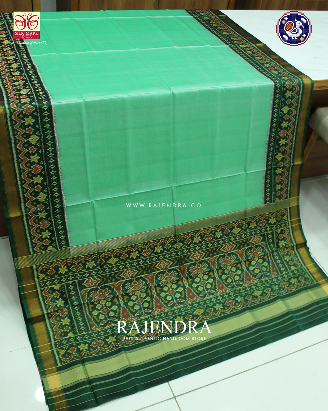 Traditional Gala Border Pastel Green Rajkot Patola Saree