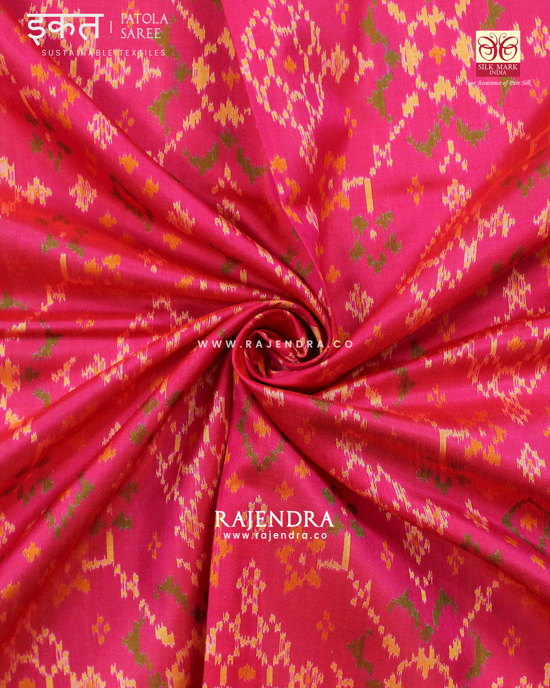 Traditional Navratna Design Peach and Blue Single Ikat Rajkot Patola Saree