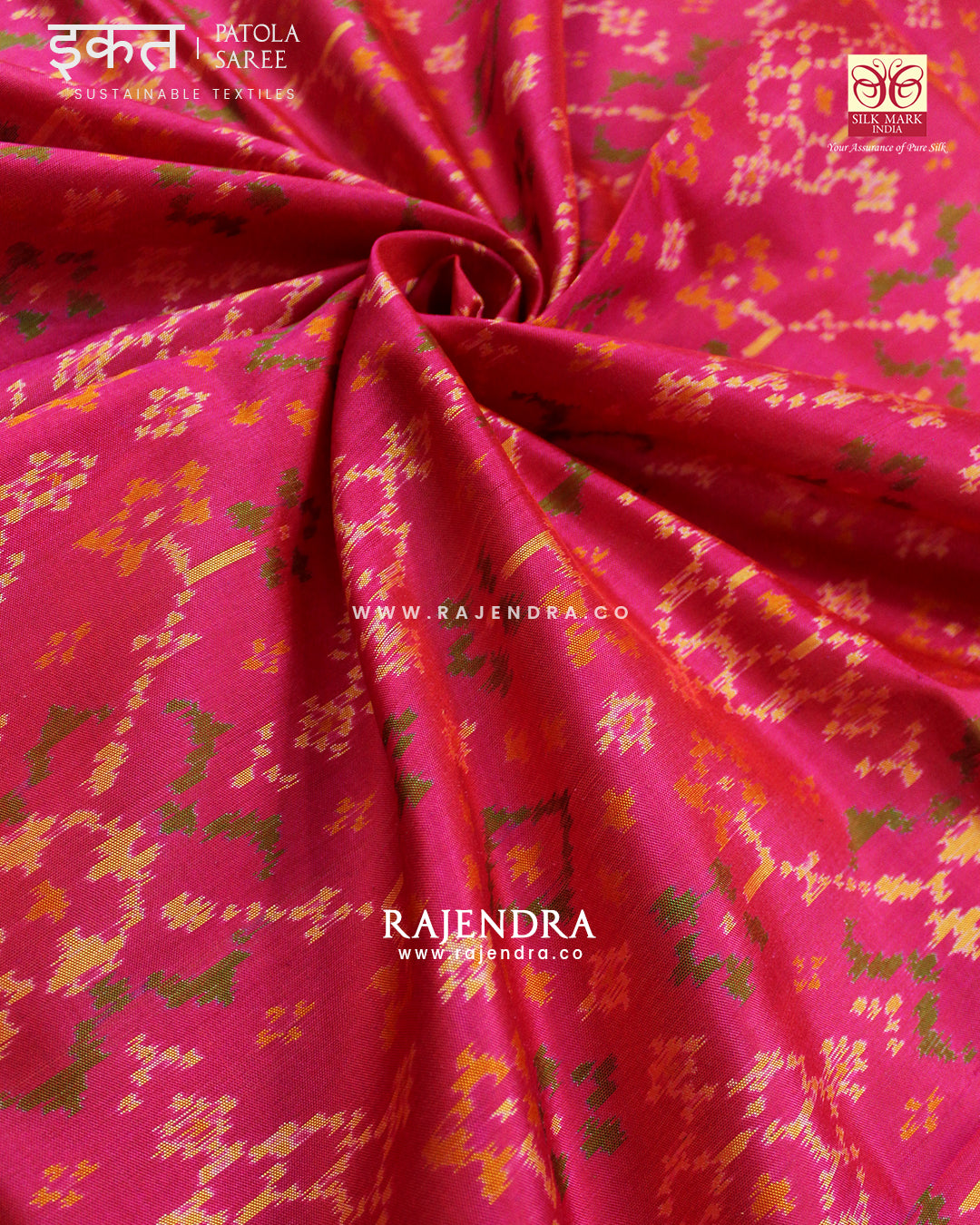 Traditional Navratna Design Peach and Blue Single Ikat Rajkot Patola Saree