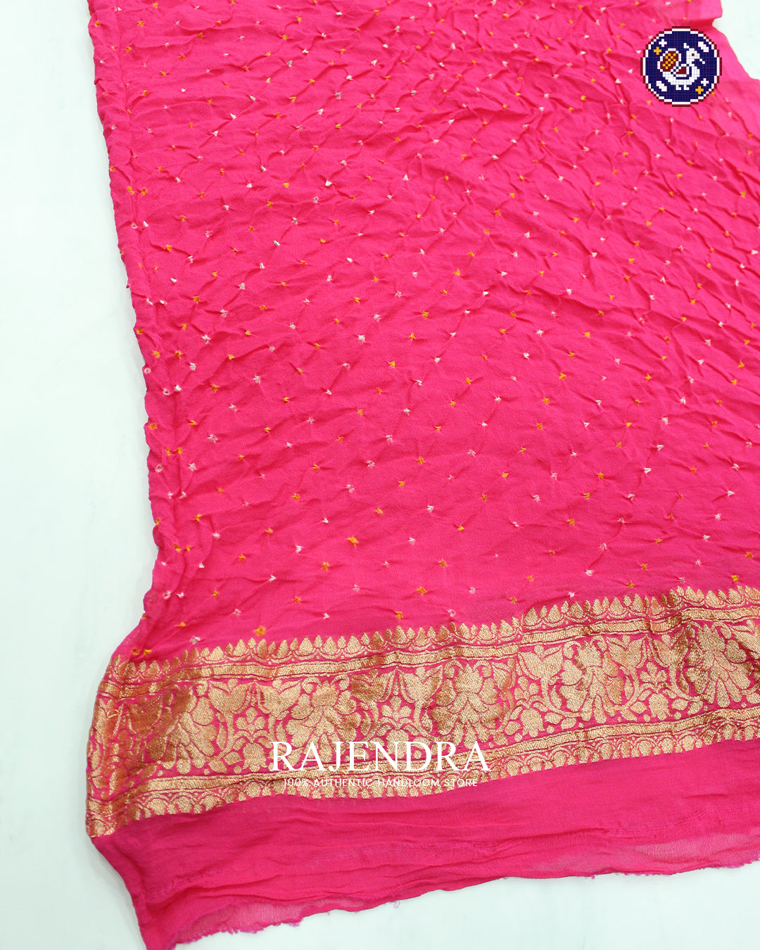 Traditional Khadi Georgette Peach and Pista Green Banarasi Bandhani Saree