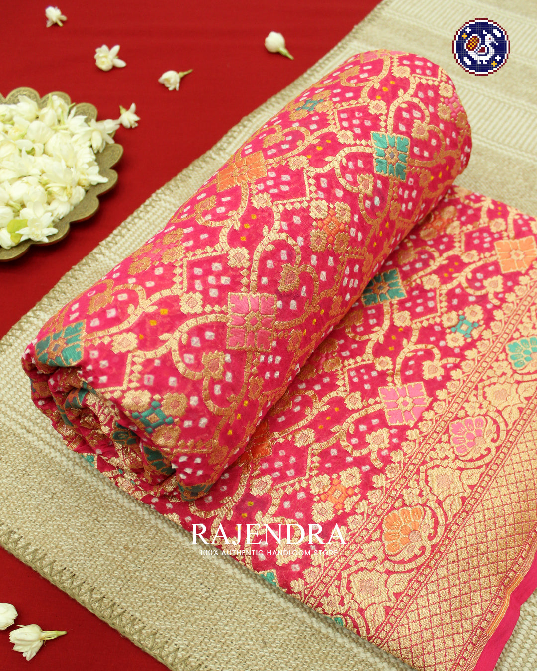 Traditional Meenakari Khadi Georgette Peach Banarasi Bandhani Saree