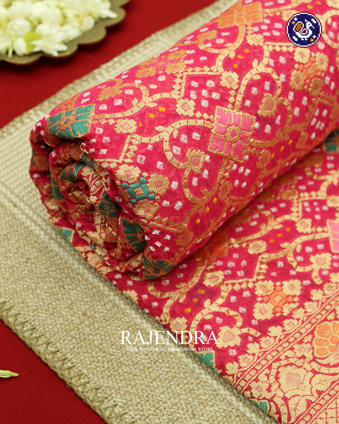 Traditional Meenakari Khadi Georgette Peach Banarasi Bandhani Saree