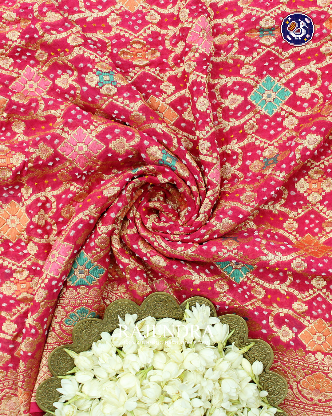 Traditional Meenakari Khadi Georgette Peach Banarasi Bandhani Saree