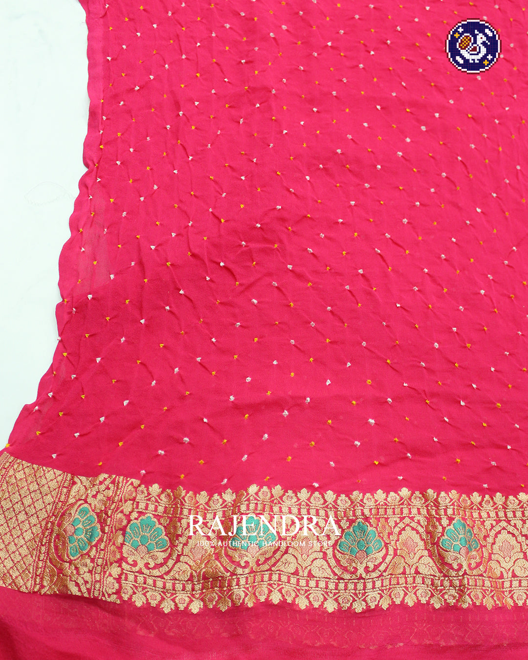 Traditional Meenakari Khadi Georgette Peach Banarasi Bandhani Saree