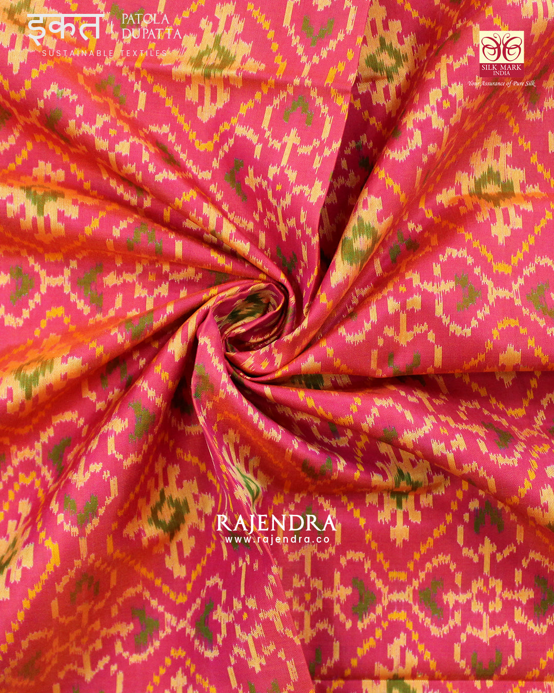 Traditional Panchanda Design Peach Single Ikat Rajkot Patola Dupatta