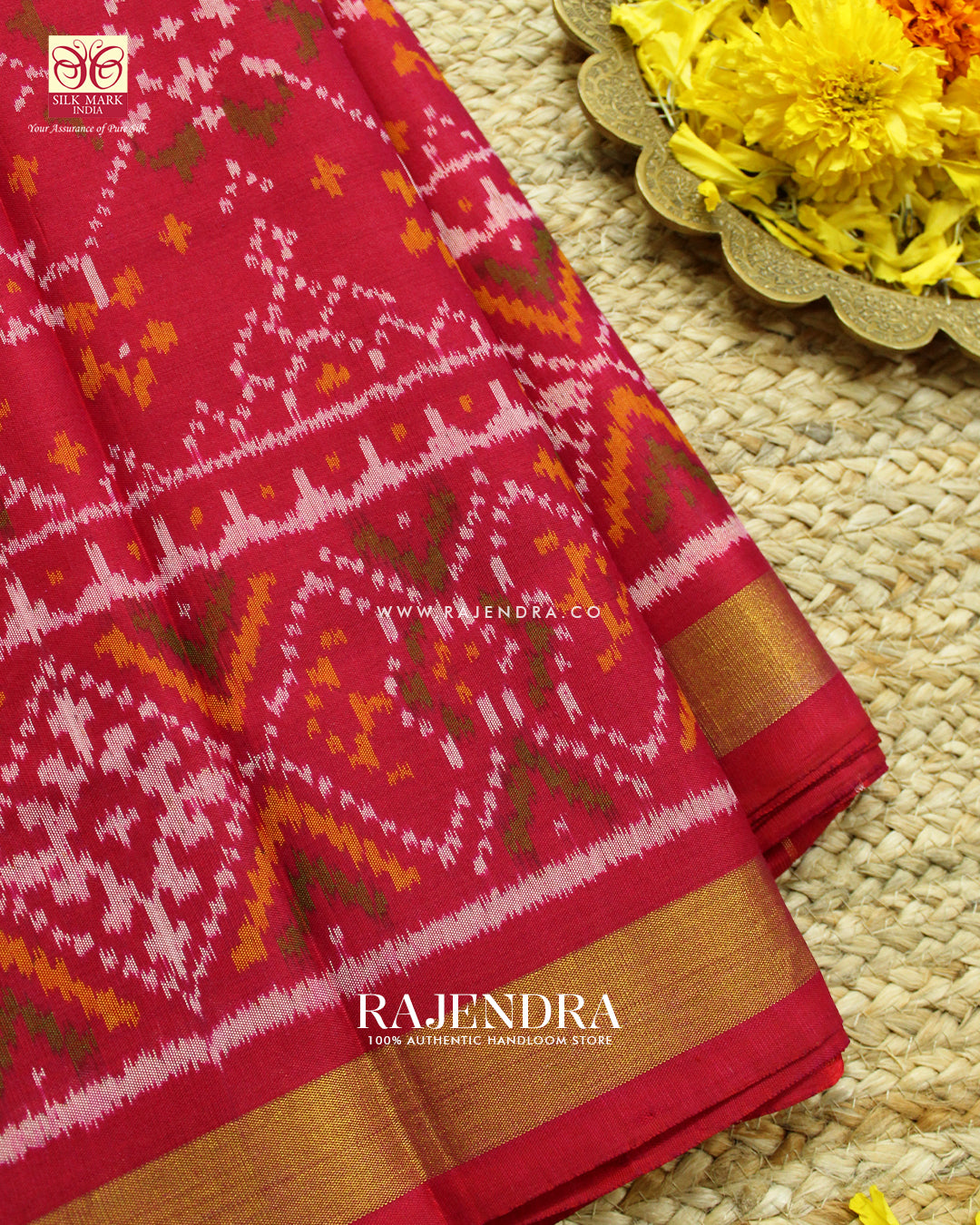 Traditional Navratna Design Peach Pink Single Ikat Rajkot Patola Saree