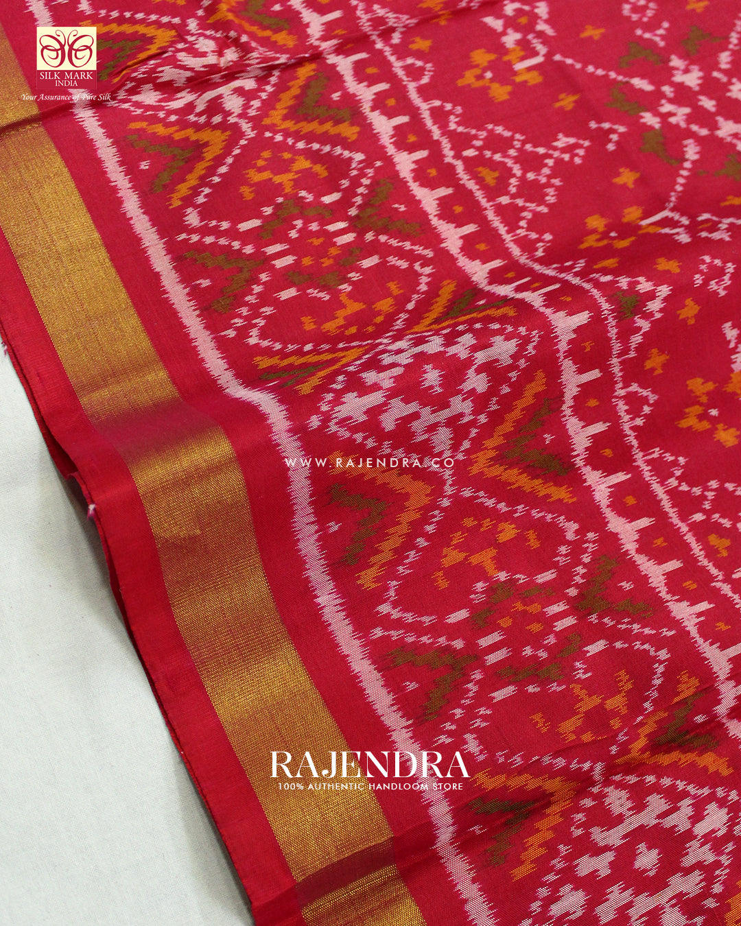 Traditional Navratna Design Peach Pink Single Ikat Rajkot Patola Saree