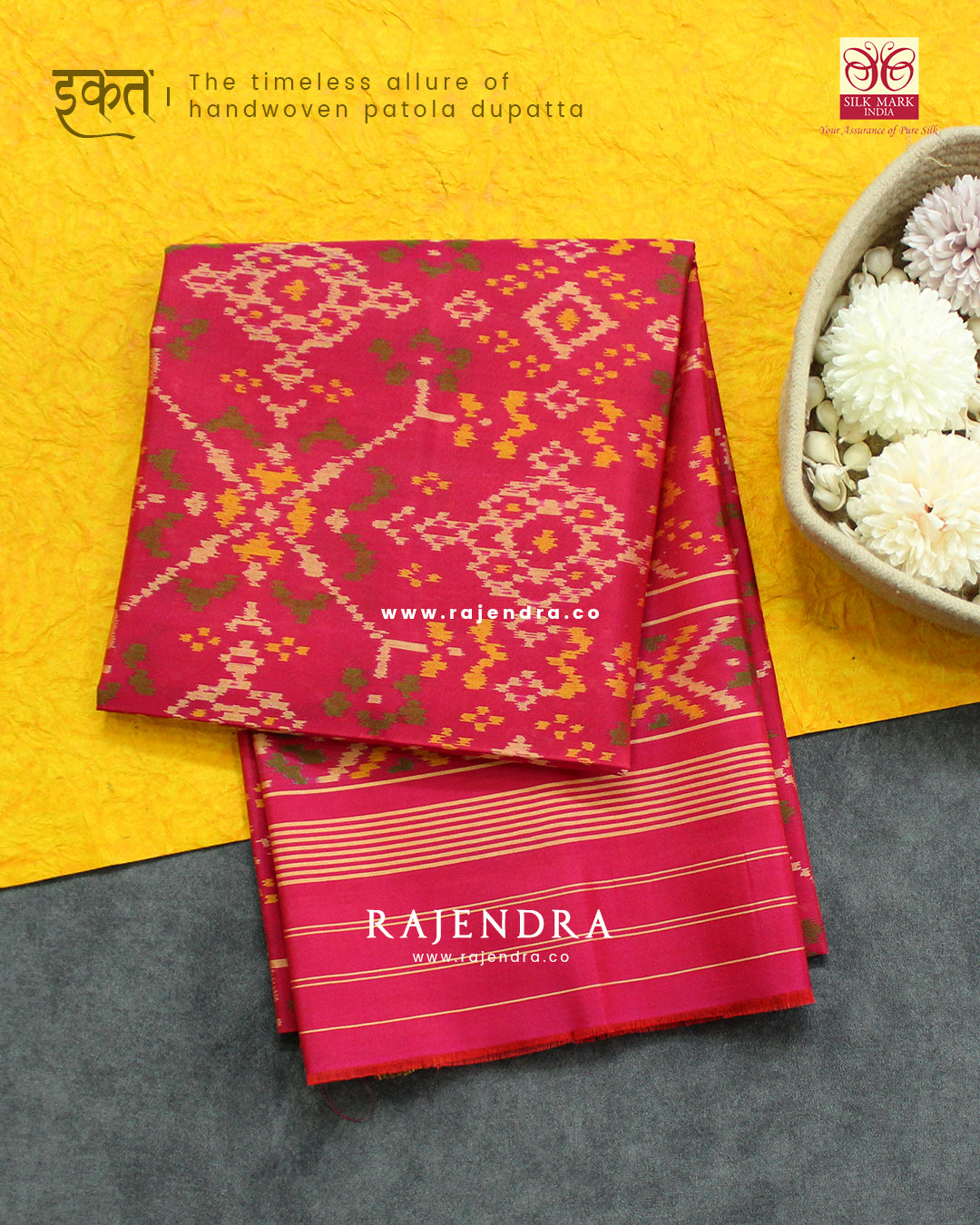 Traditional Navratna Design Peach Pink Single Ikat Rajkot Patola Dupatta