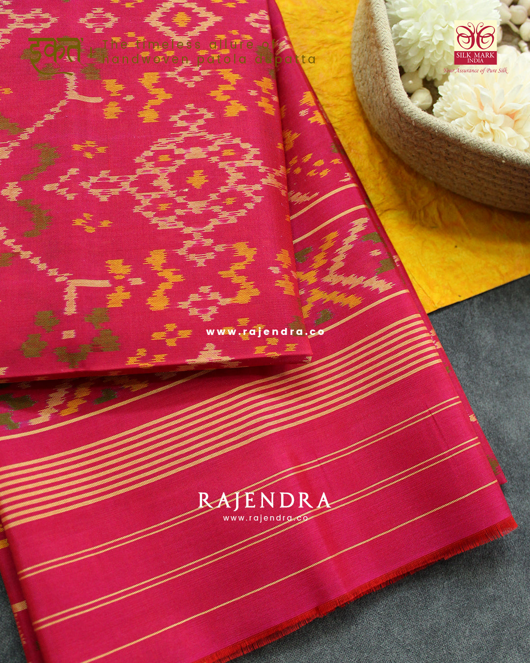Traditional Navratna Design Peach Pink Single Ikat Rajkot Patola Dupatta
