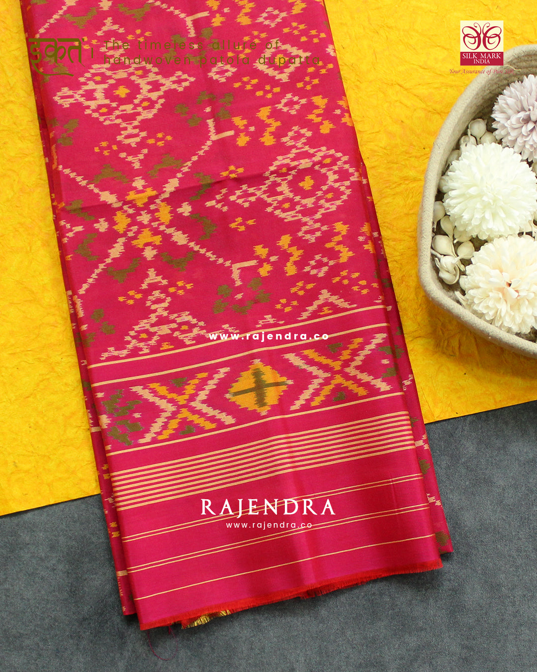 Traditional Navratna Design Peach Pink Single Ikat Rajkot Patola Dupatta