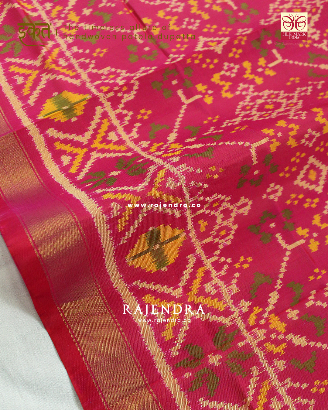 Traditional Navratna Design Peach Pink Single Ikat Rajkot Patola Dupatta