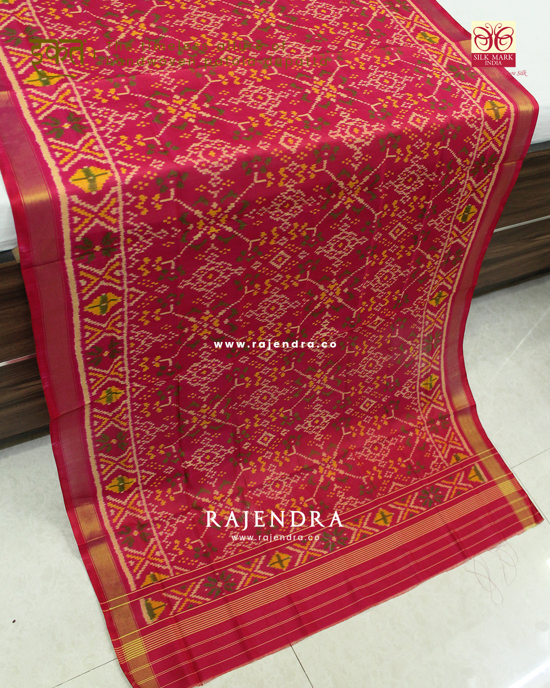 Traditional Navratna Design Peach Pink Single Ikat Rajkot Patola Dupatta
