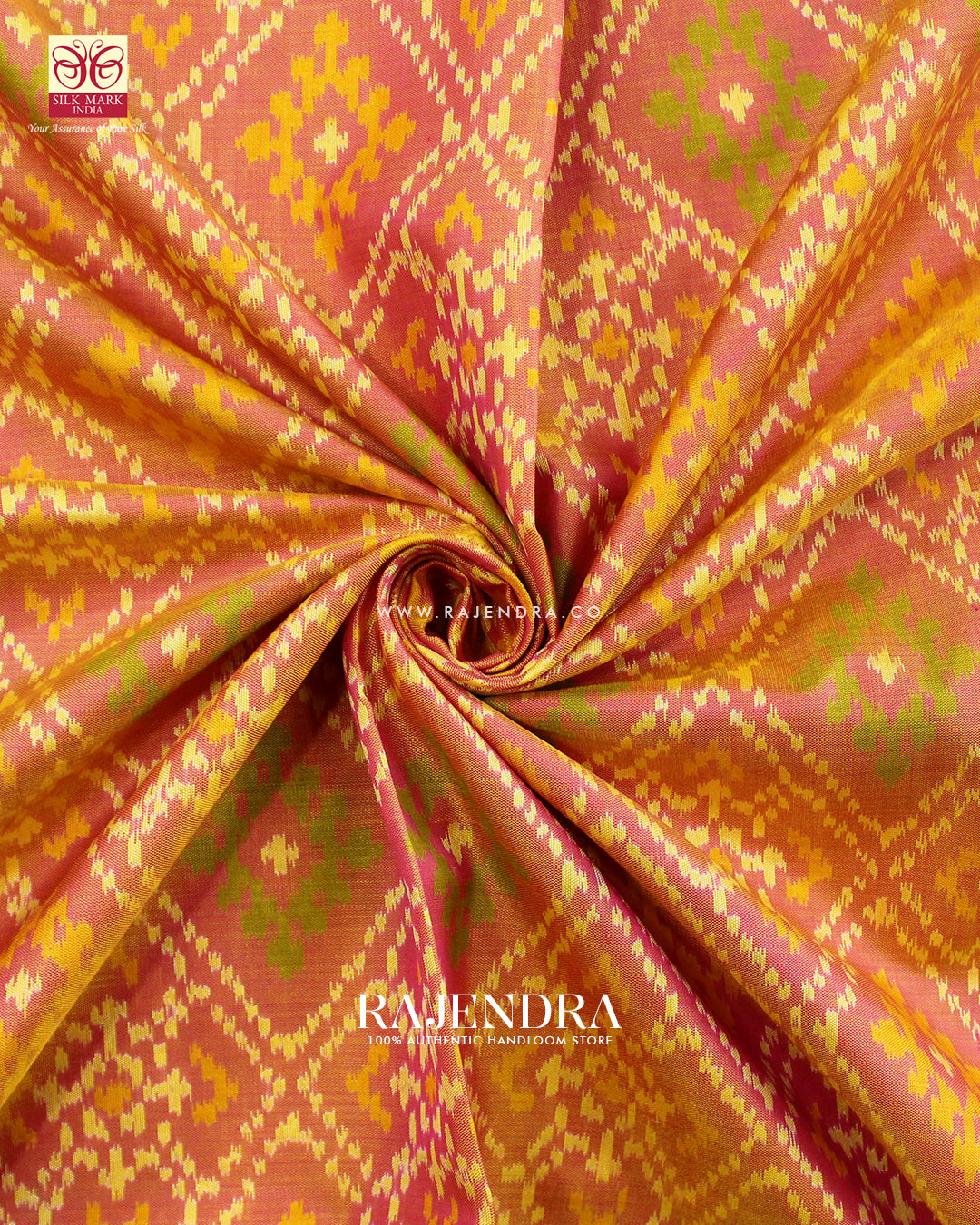 Traditional Panchanda Design Peach Pink Single Ikat Rajkot Patola Saree