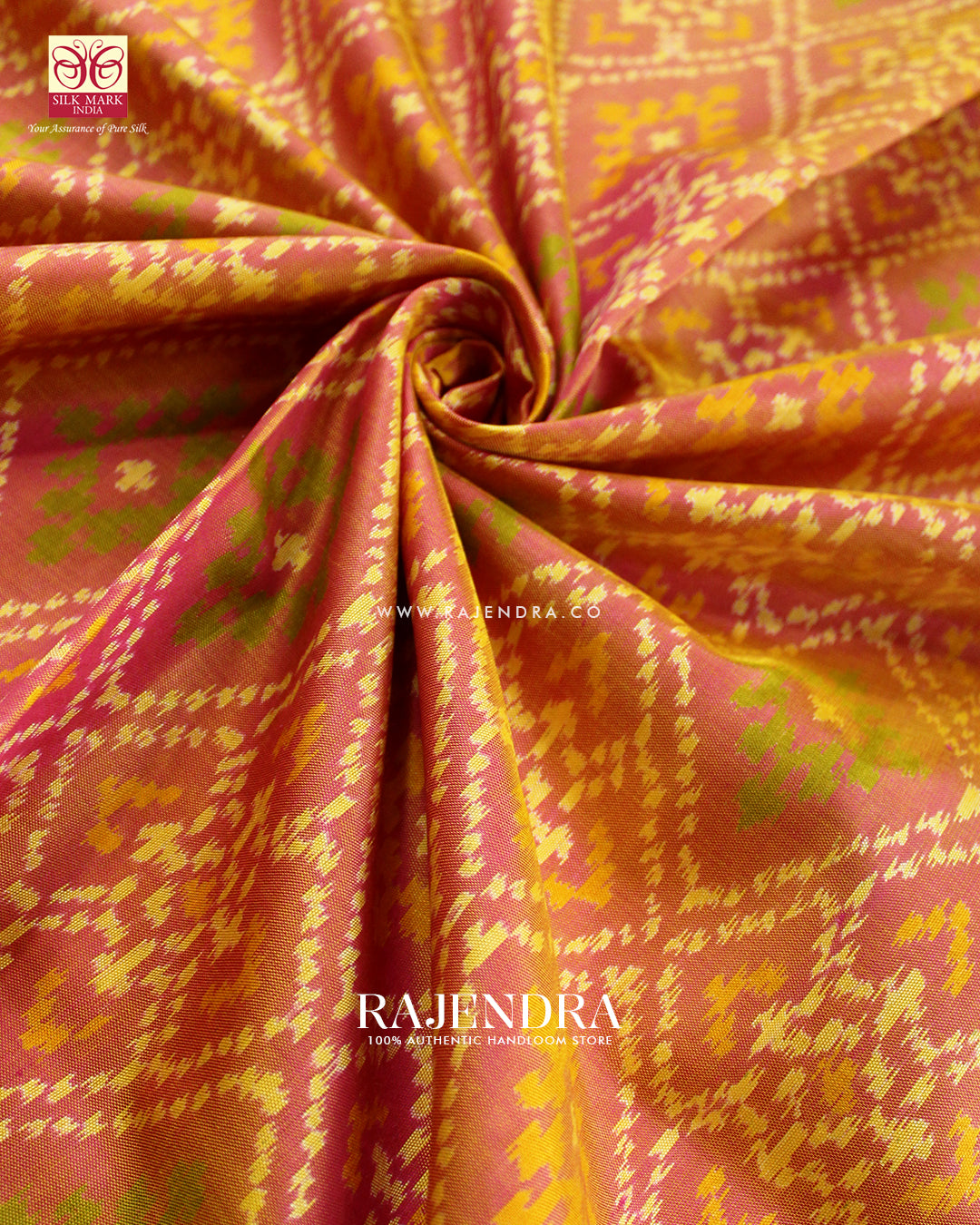 Traditional Panchanda Design Peach Pink Single Ikat Rajkot Patola Saree