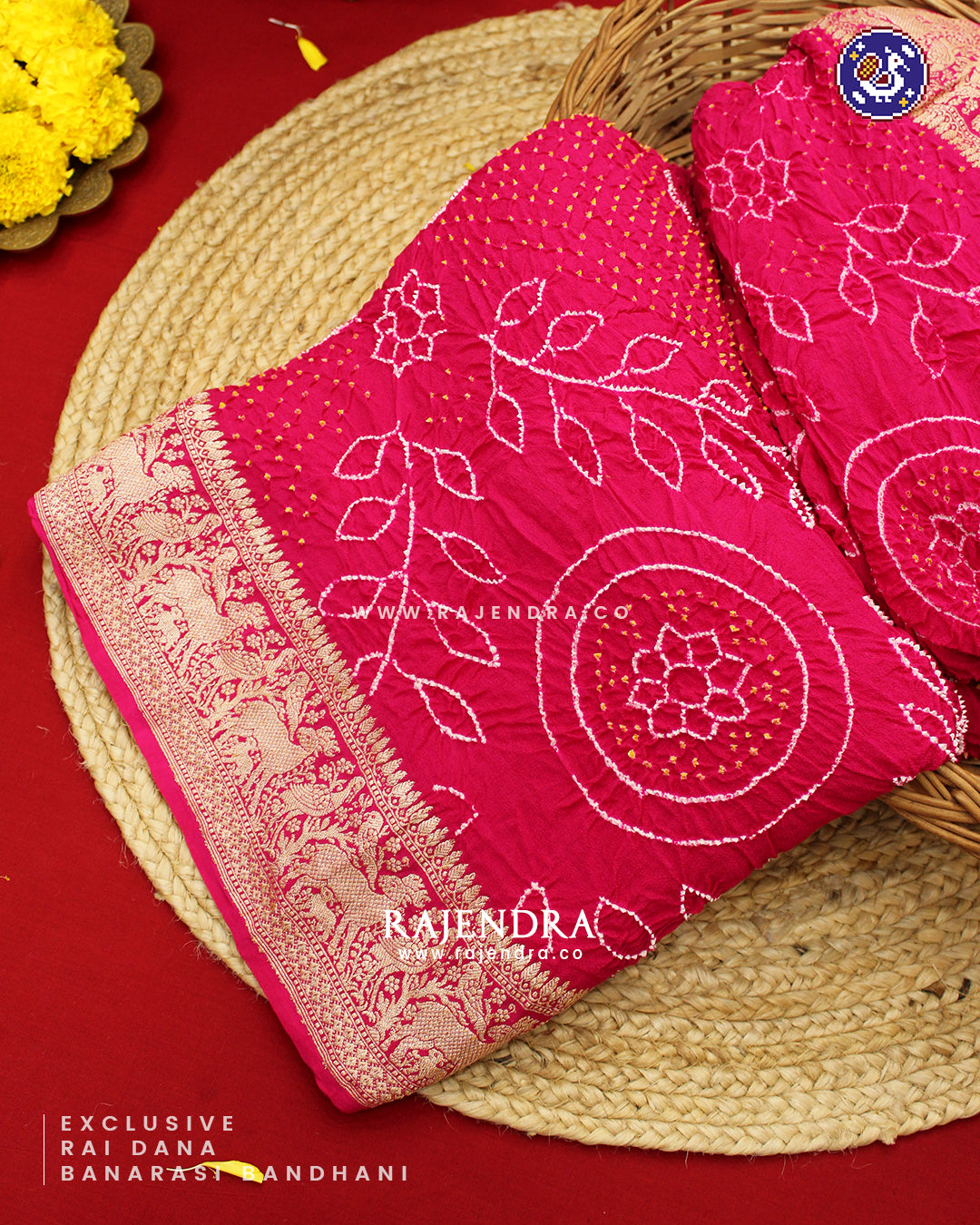 Exclusive Rai Dana Pure Khadi Georgette Banarasi Bandhani Saree
