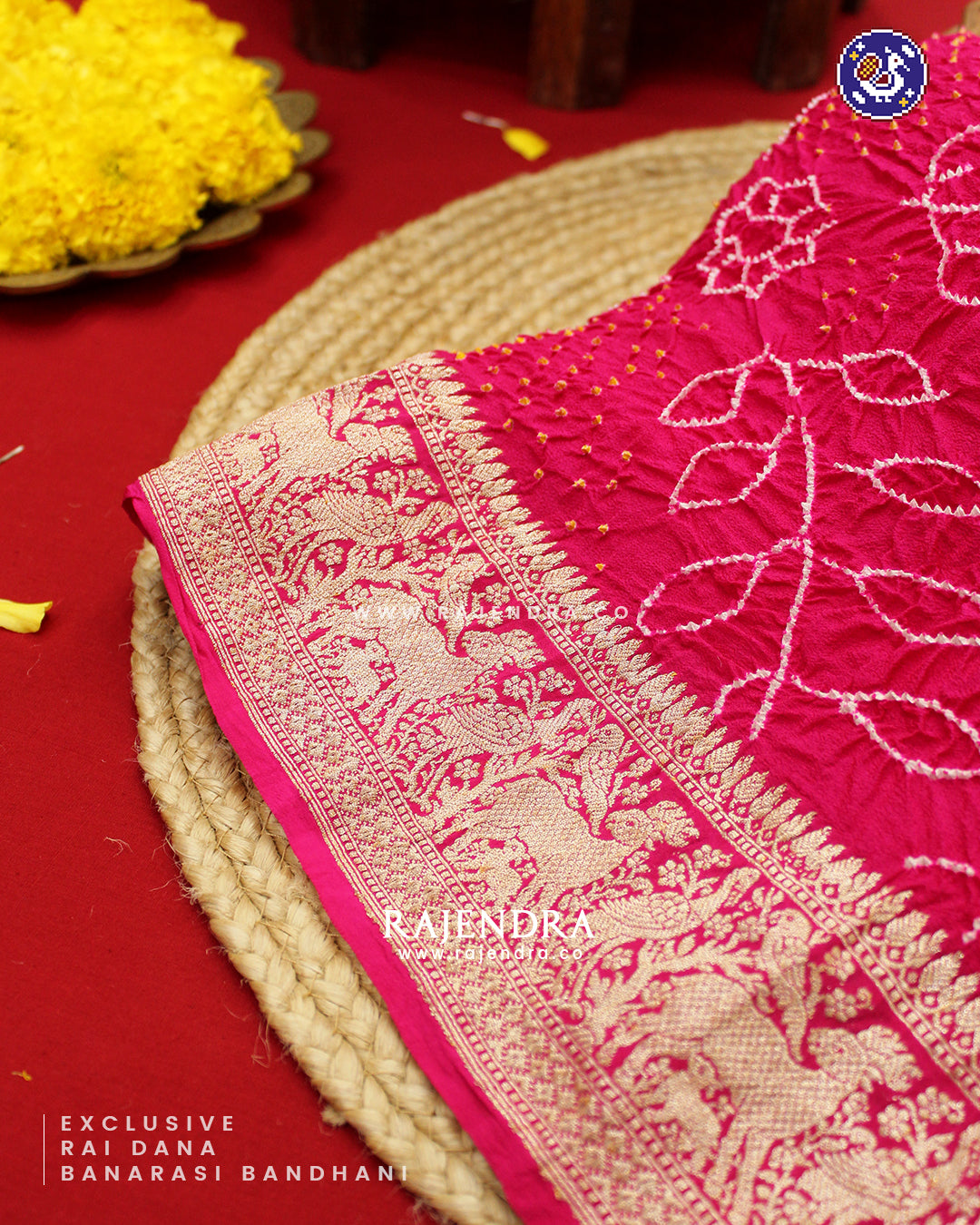 Exclusive Rai Dana Pure Khadi Georgette Banarasi Bandhani Saree