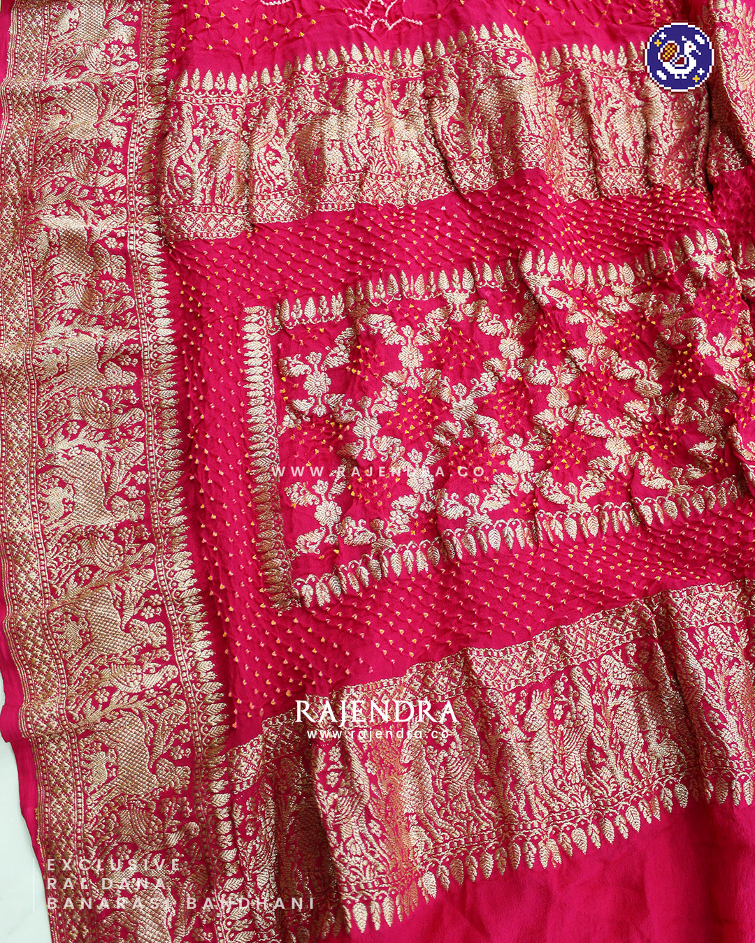 Exclusive Rai Dana Pure Khadi Georgette Banarasi Bandhani Saree