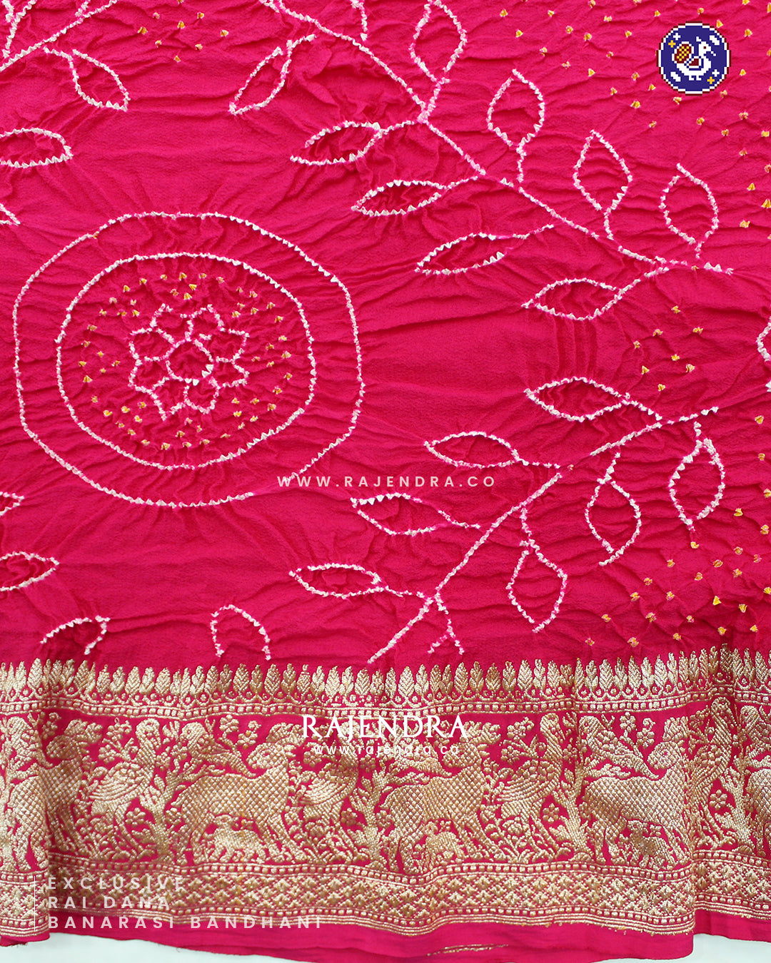 Exclusive Rai Dana Pure Khadi Georgette Banarasi Bandhani Saree