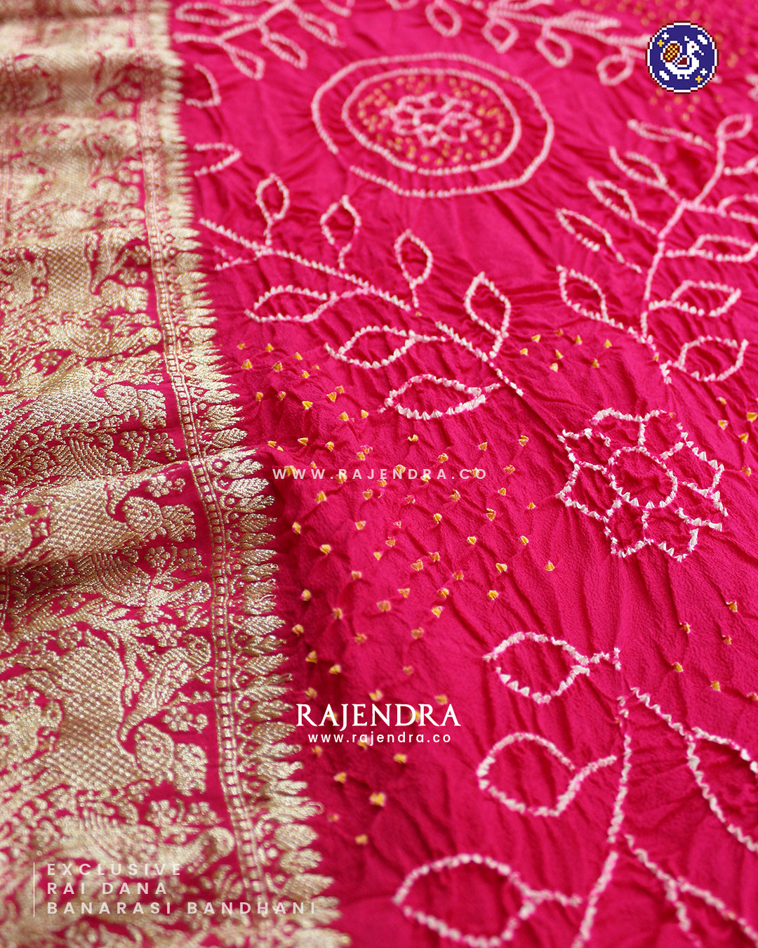 Exclusive Rai Dana Pure Khadi Georgette Banarasi Bandhani Saree