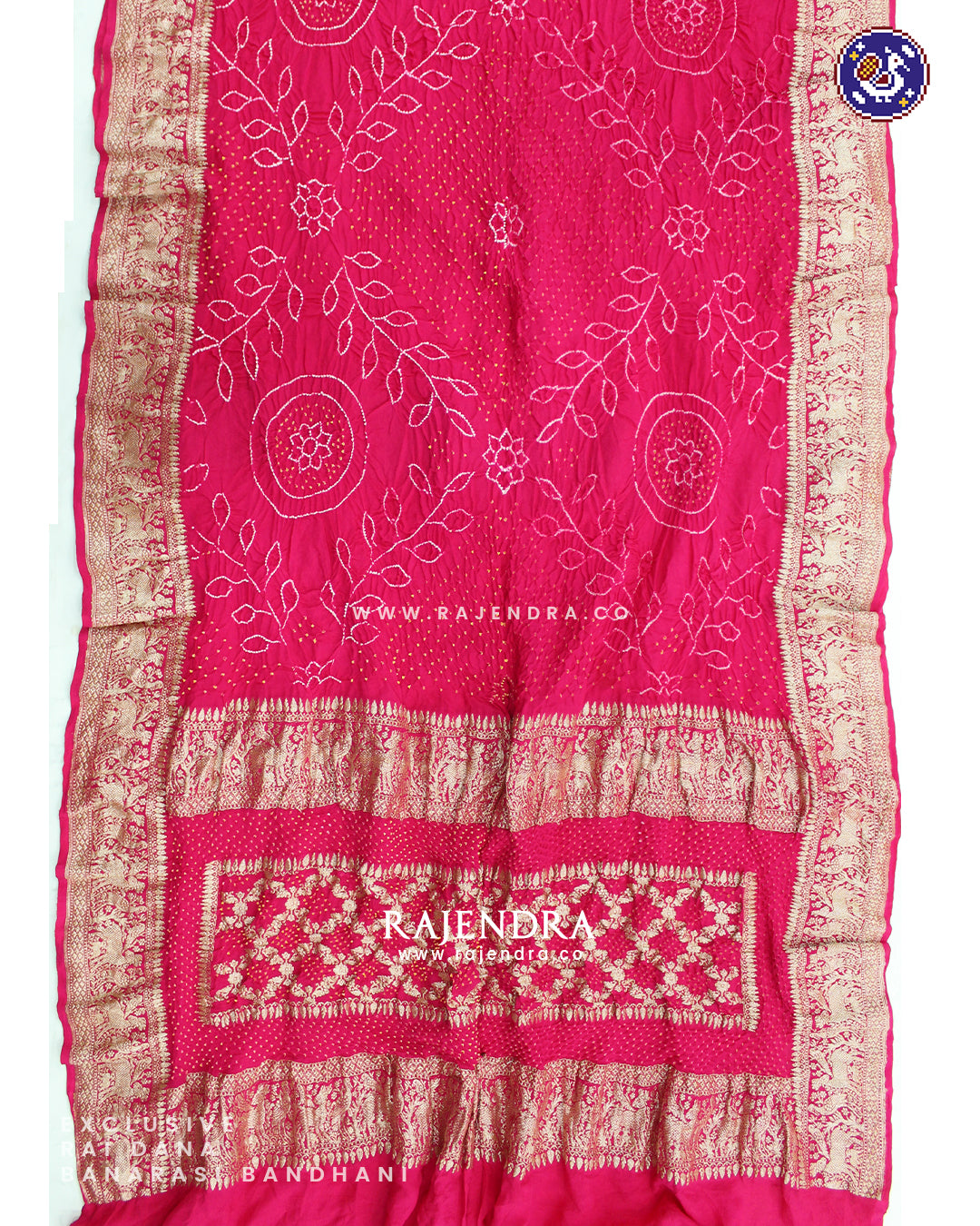 Exclusive Rai Dana Pure Khadi Georgette Banarasi Bandhani Saree
