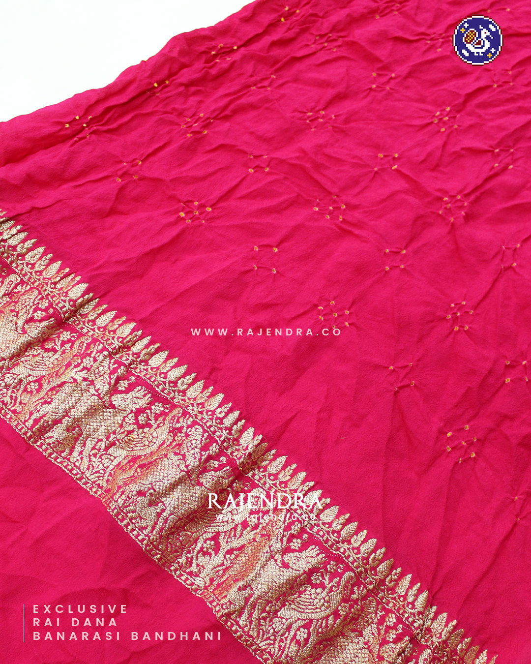 Exclusive Rai Dana Pure Khadi Georgette Banarasi Bandhani Saree