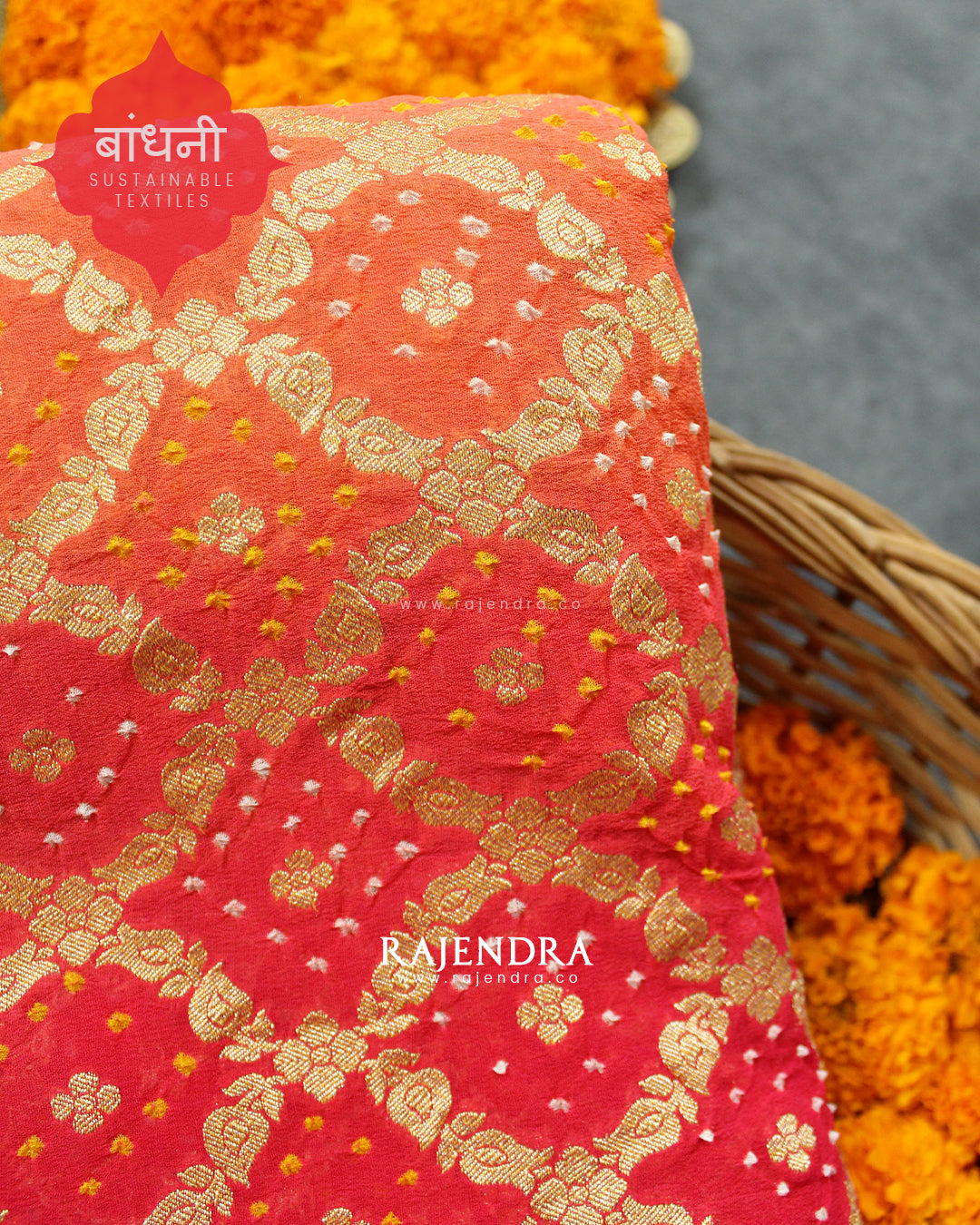 Traditional Khadi Georgette Peach Pink Banarasi Bandhani Saree